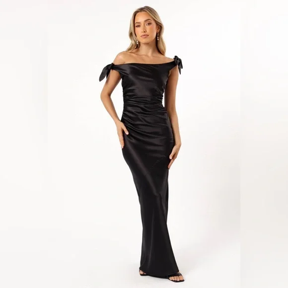 off the shoulder silver dress ASHLEYlauren 11765 Off Shoulder Beaded Gown